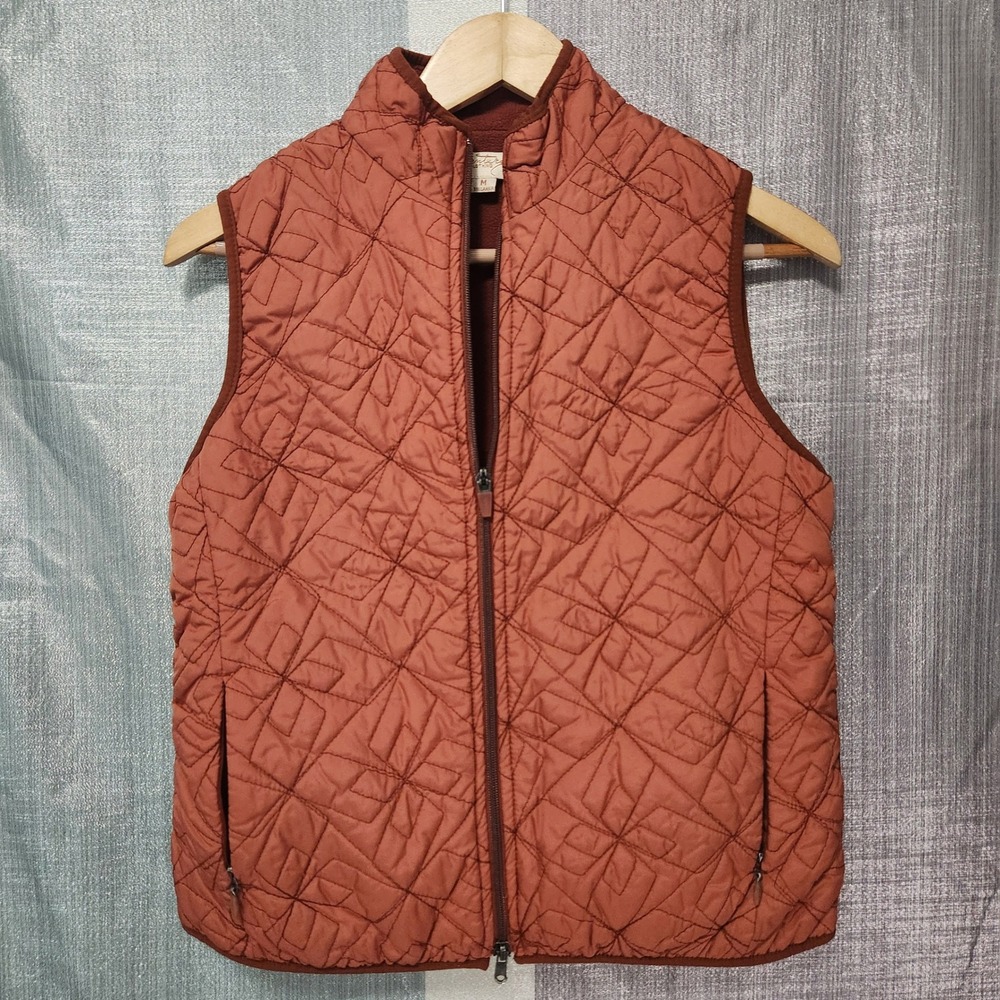 Aventura Clothing Women Rust Orange Quilted Fleece Lined Puffer Vest M Geometric